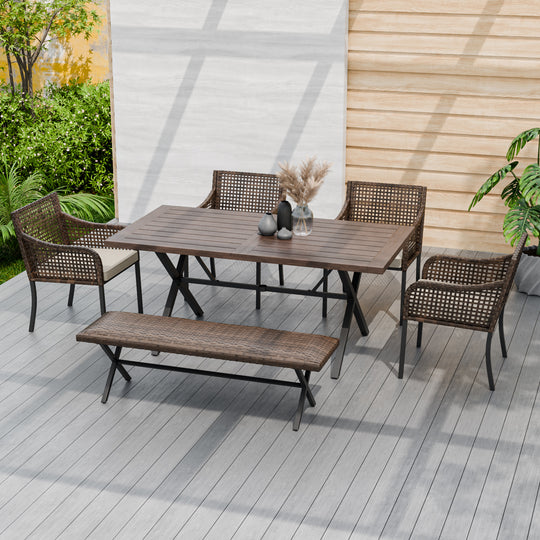 COOS BAY Echo Vibe Patio Dining Set for 6 with 4 Chairs, 6 PCS, Brown/Beige