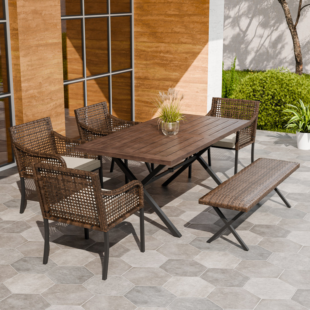 COOS BAY Echo Vibe Patio Dining Set for 6 with 4 Chairs, 6 PCS, Brown/Beige