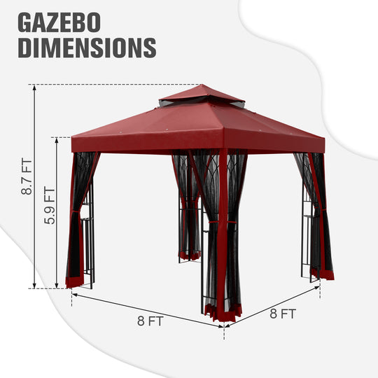 COOS BAY 8x8 Outdoor Patio Gazebo with Netting and Corner Shelves