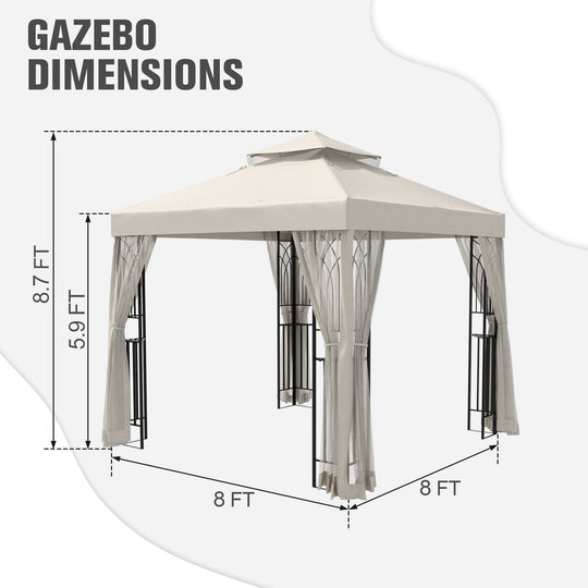 COOS BAY 8x8 Outdoor Patio Gazebo with Netting and Corner Shelves