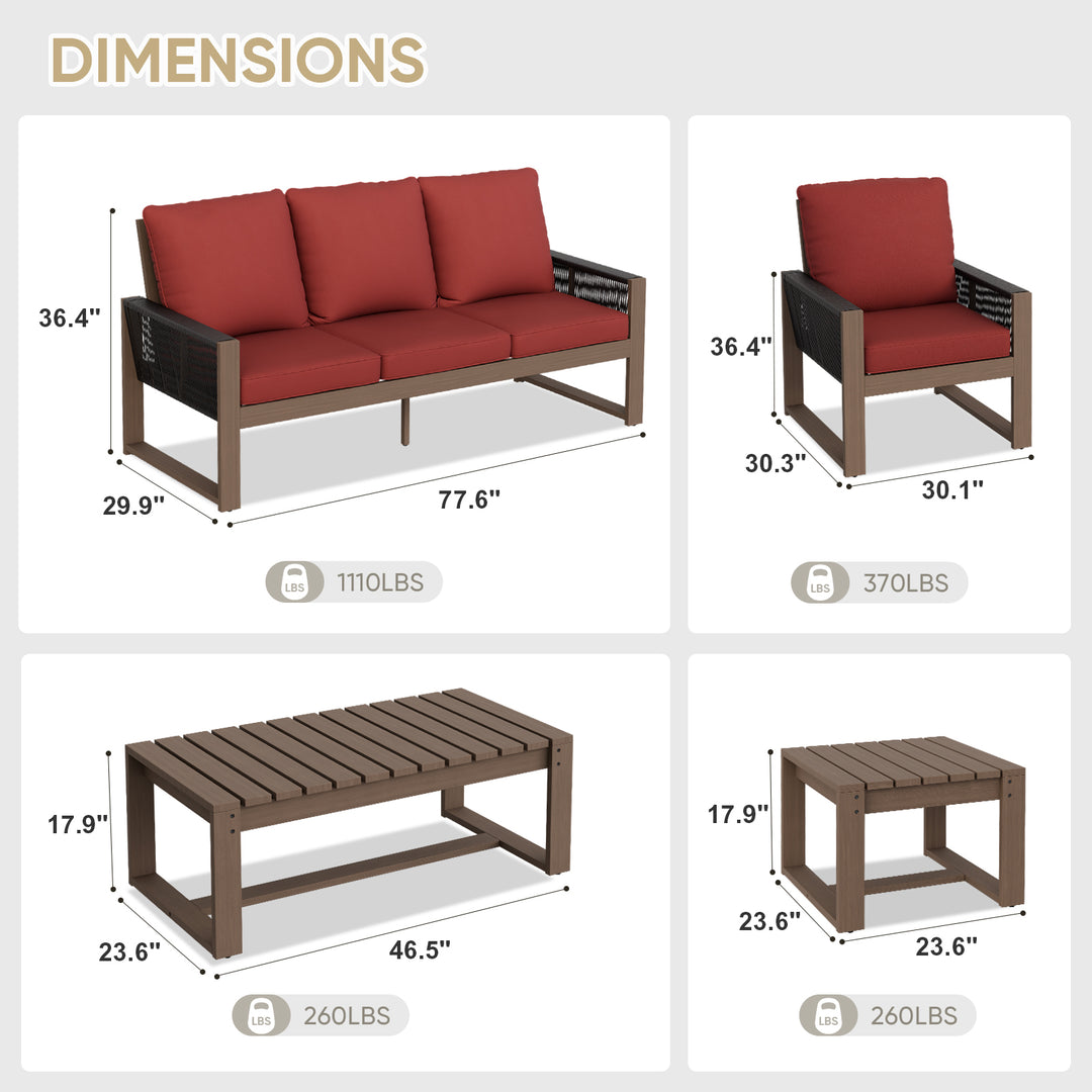 COOS BAY Natural Cedar 7 PCS Furniture Set w/ Sofa 4 Patio Chairs, Coffee Table and Side Table