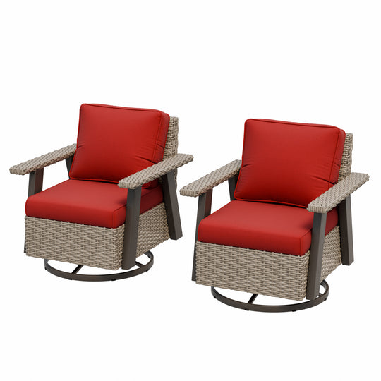 Rustic Hideaway Outdoor Swivel Rocker Patio Chair Set of 2, Beige/Beige, Tan, Dark Blue, Black, Red