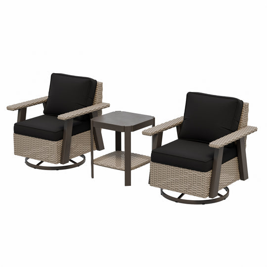 COOS BAY Rustic Hideaway Outdoor Swivel 3-Piece Rocker Patio Chairs and Table Set, Beige/Beige, Tan, Dark Blue, Black, Red