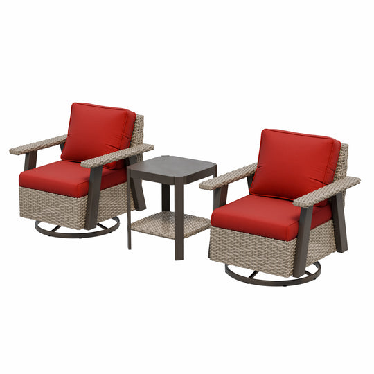 COOS BAY Rustic Hideaway Outdoor Swivel 3-Piece Rocker Patio Chairs and Table Set, Beige/Beige, Tan, Dark Blue, Black, Red