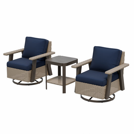 COOS BAY Rustic Hideaway Outdoor Swivel 3-Piece Rocker Patio Chairs and Table Set, Beige/Beige, Tan, Dark Blue, Black, Red