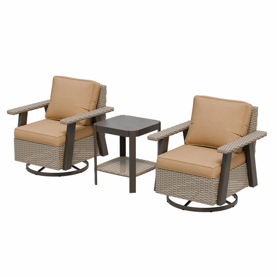 COOS BAY Rustic Hideaway Outdoor Swivel 3-Piece Rocker Patio Chairs and Table Set, Beige/Beige, Tan, Dark Blue, Black, Red