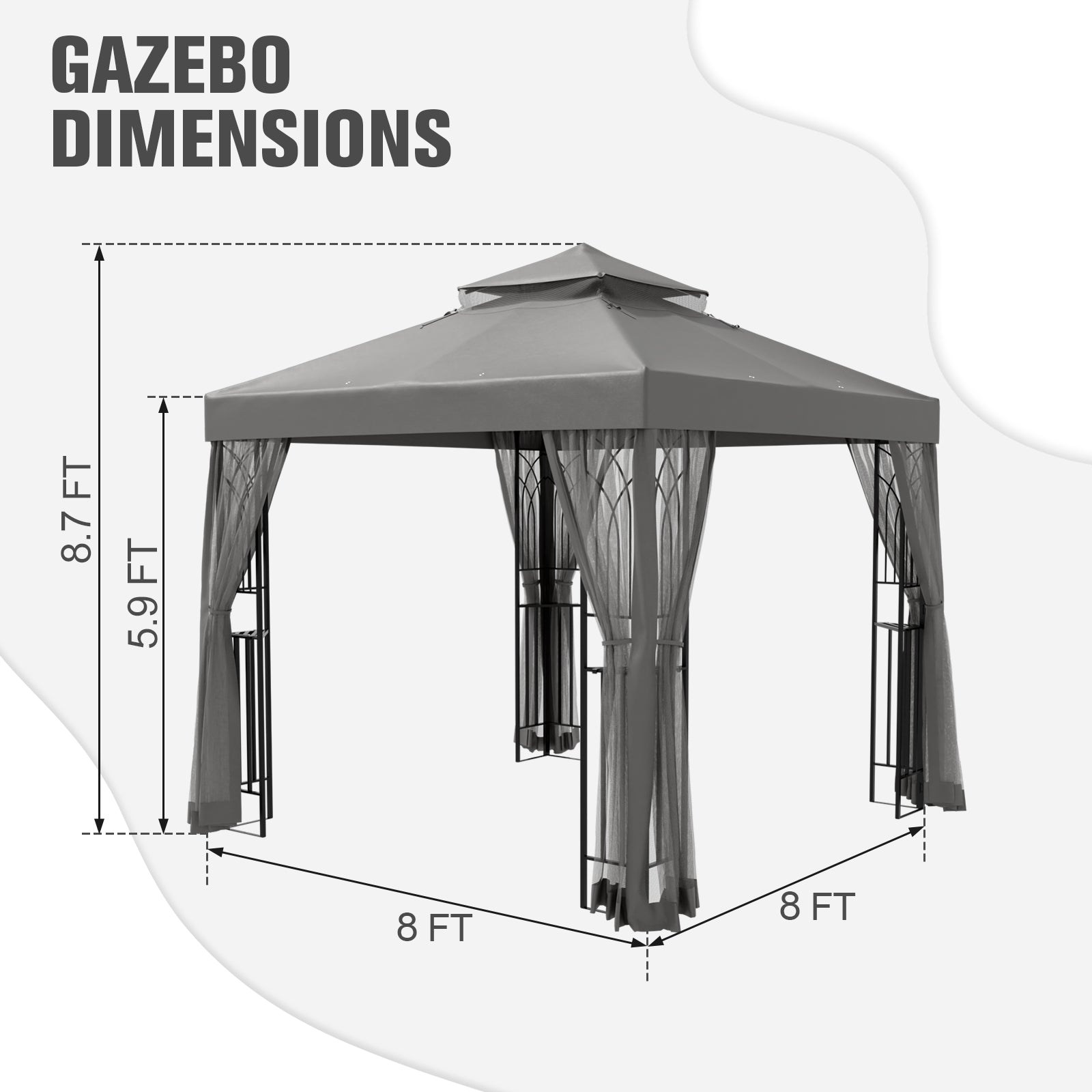 COOS BAY 8x8 Outdoor Patio Gazebo with Netting and Corner