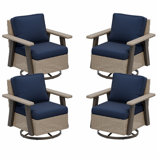 Rustic Hideaway Outdoor Swivel Rocker Patio Chair Set of 4, Beige/Beige, Tan, Dark Blue, Black, Red