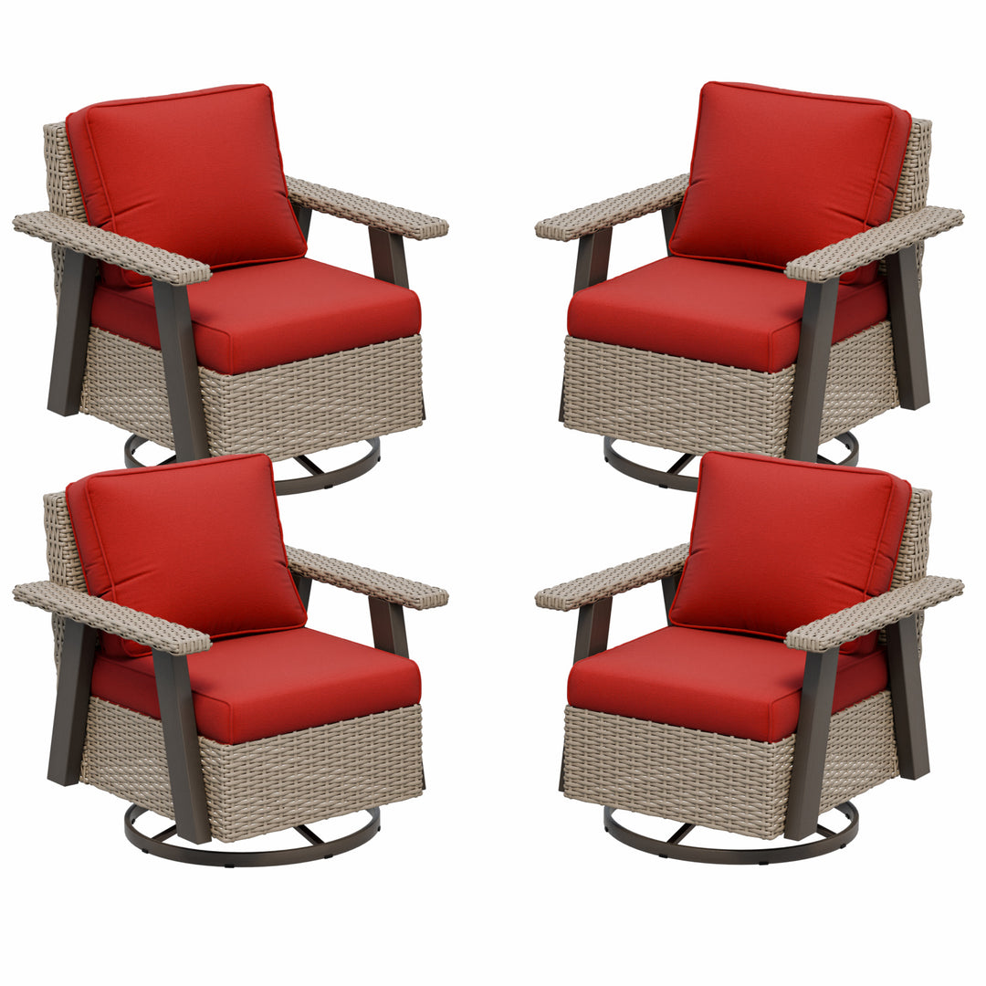 Rustic Hideaway Outdoor Swivel Rocker Patio Chair Set of 4, Beige/Beige, Tan, Dark Blue, Black, Red