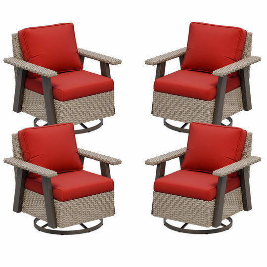 Rustic Hideaway Outdoor Swivel Rocker Patio Chair Set of 4, Beige/Beige, Tan, Dark Blue, Black, Red