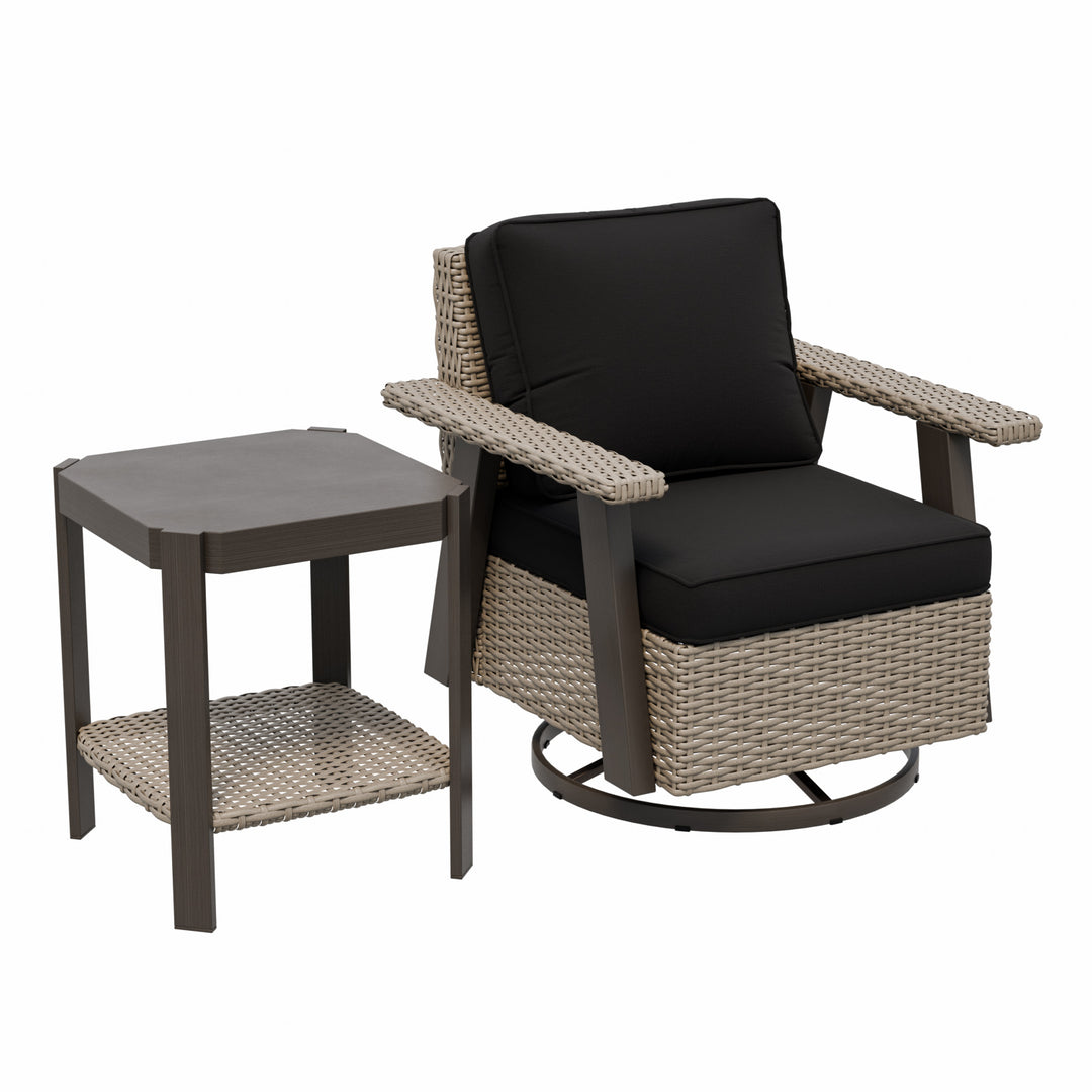 Rustic Hideaway 2-Piece Outdoor Swivel Rocker Patio Chair and Table Set, Beige/Beige, Black, Dark Blue, Red, Tan