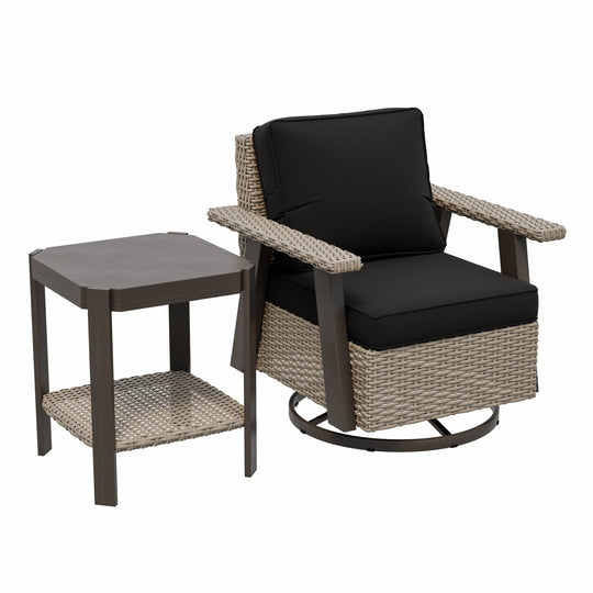 Rustic Hideaway 2-Piece Outdoor Swivel Rocker Patio Chair and Table Set, Beige/Beige, Black, Dark Blue, Red, Tan