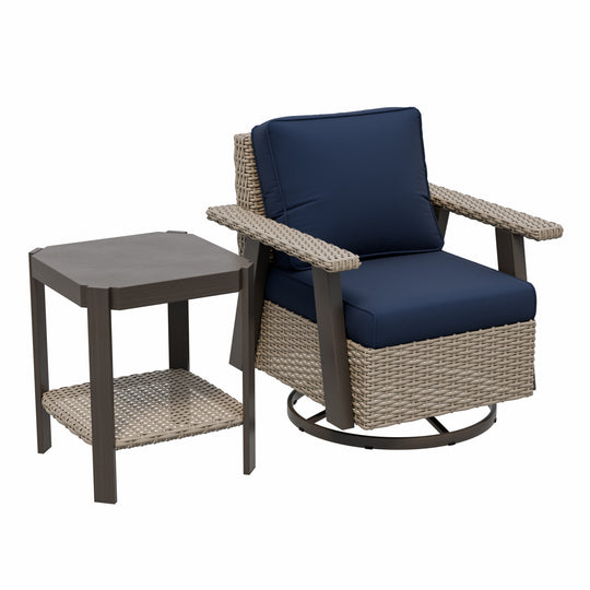 Rustic Hideaway 2-Piece Outdoor Swivel Rocker Patio Chair and Table Set, Beige/Beige, Black, Dark Blue, Red, Tan
