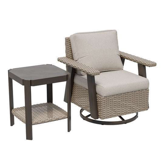 Rustic Hideaway 2-Piece Outdoor Swivel Rocker Patio Chair and Table Set, Beige/Beige, Black, Dark Blue, Red, Tan