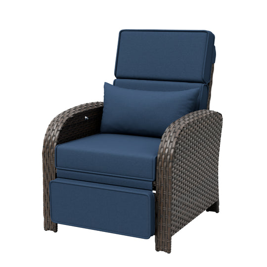 Outdoor Recliner Chair, Wicker Reclining Patio Chair