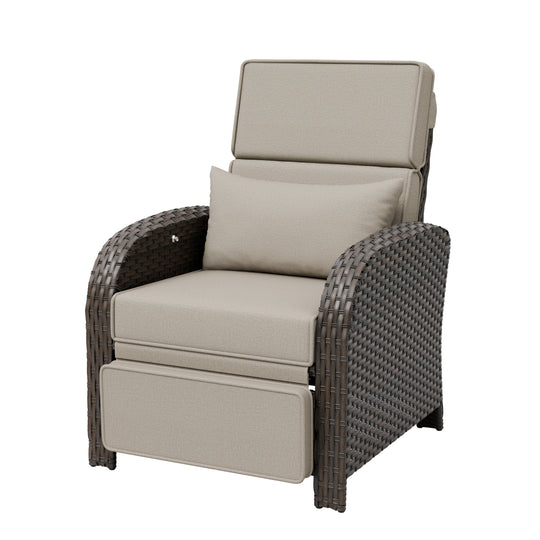 Outdoor Recliner Chair, Wicker Reclining Patio Chair