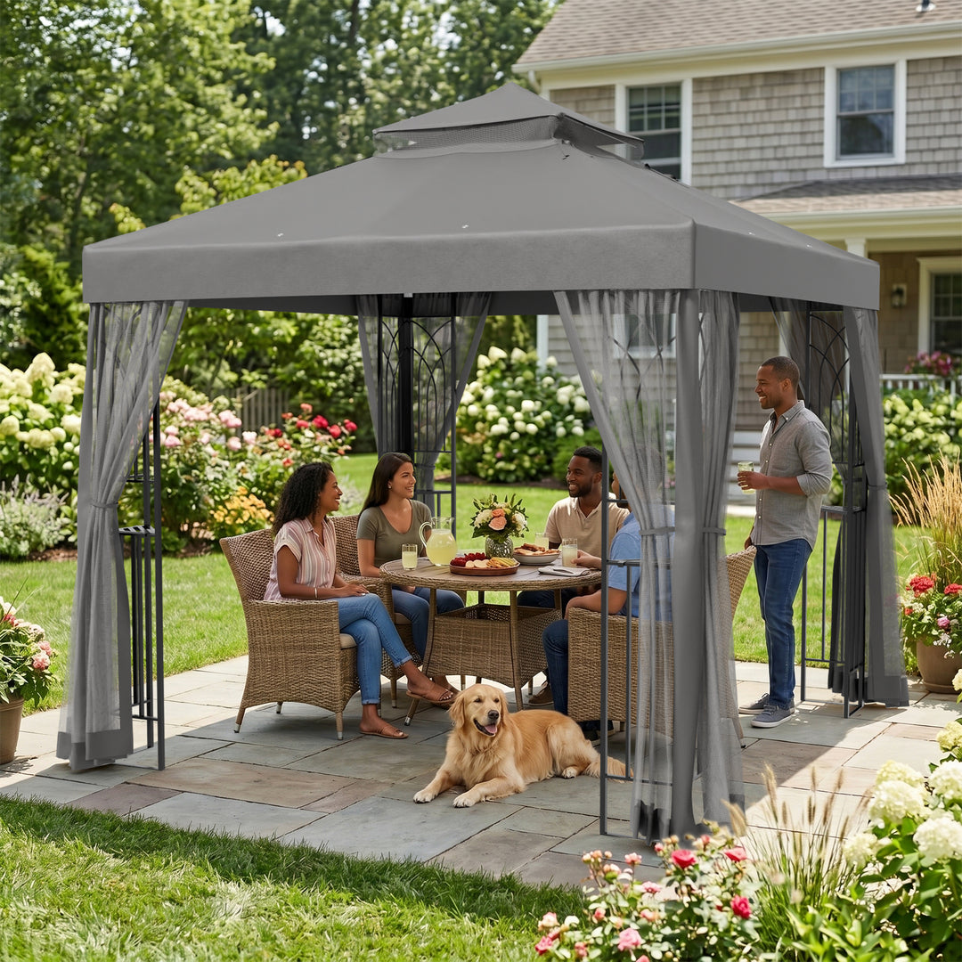 COOS BAY 8x8 Patio Gazebo with Corner Shelves and Mesh Netting