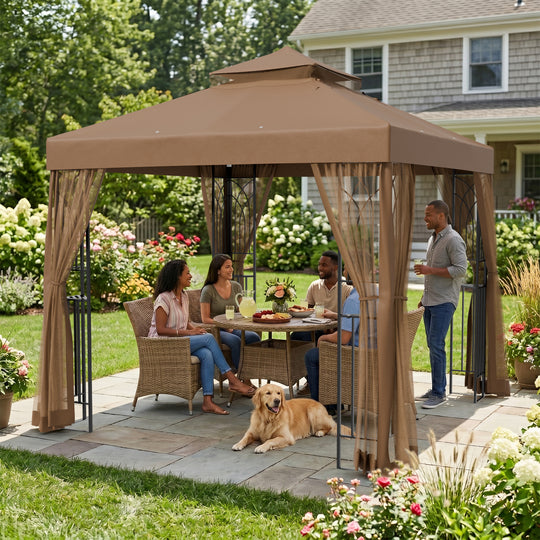 COOS BAY 8x8 Patio Gazebo with Corner Shelves and Mesh Netting