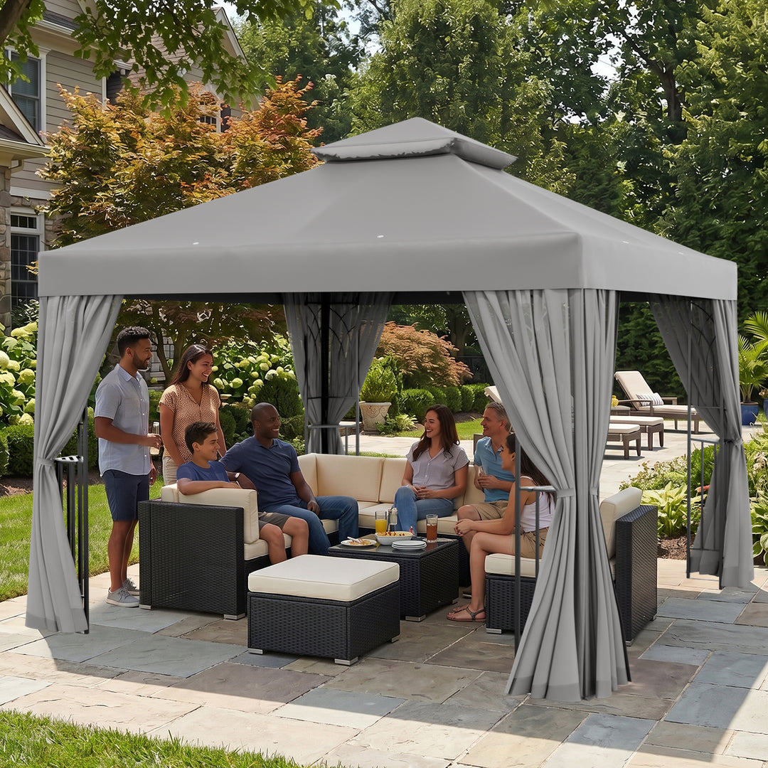 COOS BAY 10x10 Patio Gazebo with Corner Shelves and Mesh Netting
