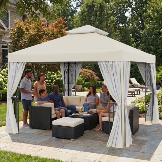 COOS BAY 10x10 Patio Gazebo with Corner Shelves and Mesh Netting