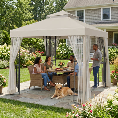 COOS BAY 8x8 Patio Gazebo with Corner Shelves and Mesh Netting