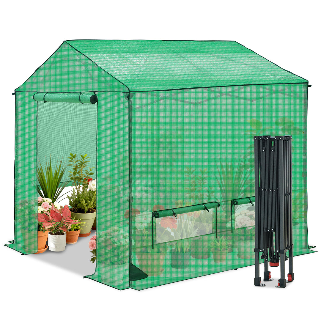 6x6/ 8x8 /10x10 FT Portable Walk-in Greenhouse with Power Access Ports