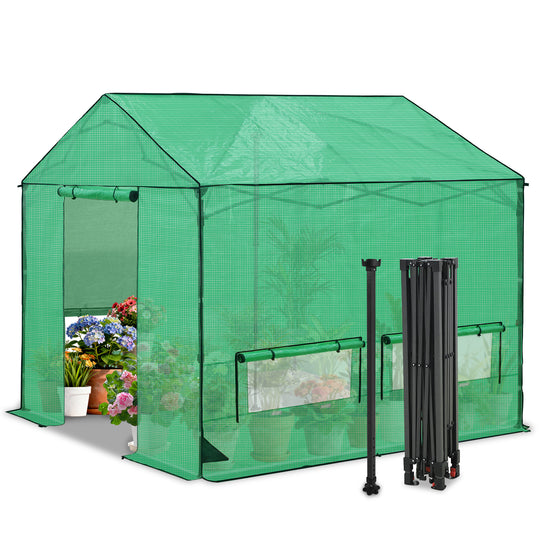 6x6/ 8x8 /10x10 FT Portable Walk-in Greenhouse with Power Access Ports