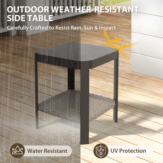 Rustic Hideaway Outdoor Patio Side Table, Beige/Brown