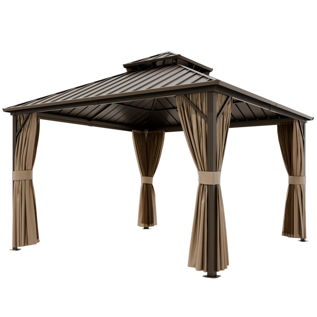 COOS BAY Hardtop Aluminum Frame Gazebo with Netting and Curtains