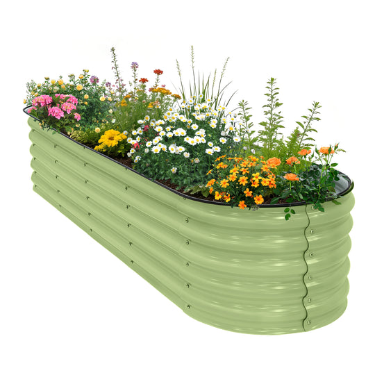COOS BAY 17" Tall Elevated Raised Garden Bed, Pearl White/ Olive Green