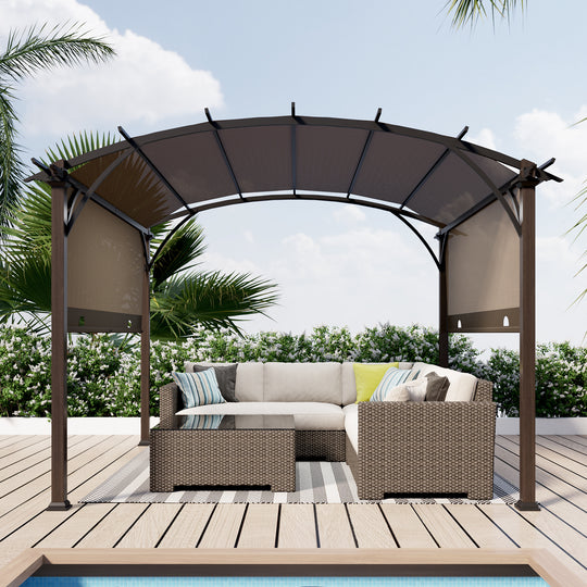 COOS BAY Outdoor Patio Pergola 11.4x11.4 ft with Retractable Textilene Canopy Top