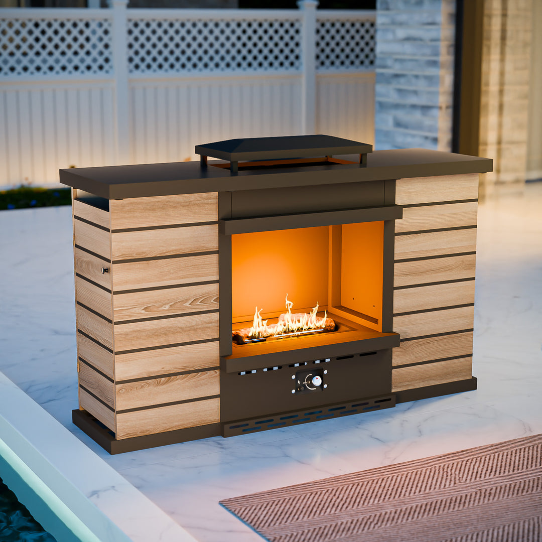 Outdoor Propane Fire Pit 50,000 BTU, Smokelss Gas Fireplace with Hidden Tank Storage