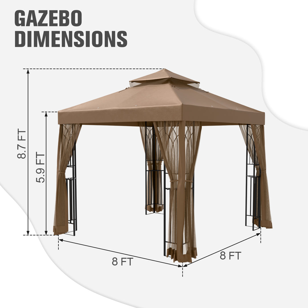 COOS BAY 8x8 Outdoor Patio Gazebo with Netting and Corner Shelves