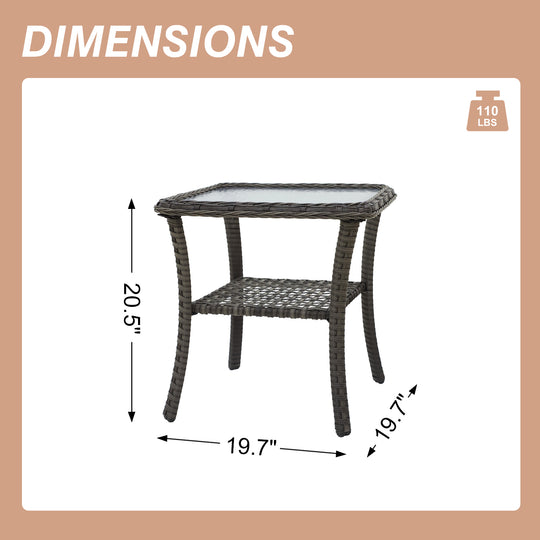 COOS BAY Vintage Courtyard PE Rattan Outdoor Side Table