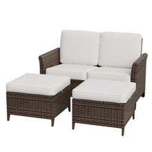 Load image into Gallery viewer, COOS BAY Harbor Retreat 3Pcs Patio Furniture Set w/ 2 Seat Loveseat and Ottomans