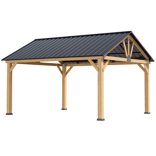 COOS BAY 13x15 Hardtop Gazebo, Natural Wood/Black