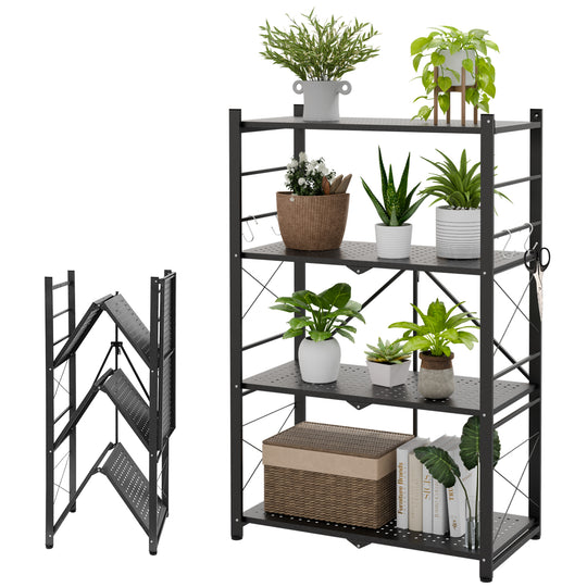4 Tier Foldable Greenhouse Shelf, 1/2 Pack, Black