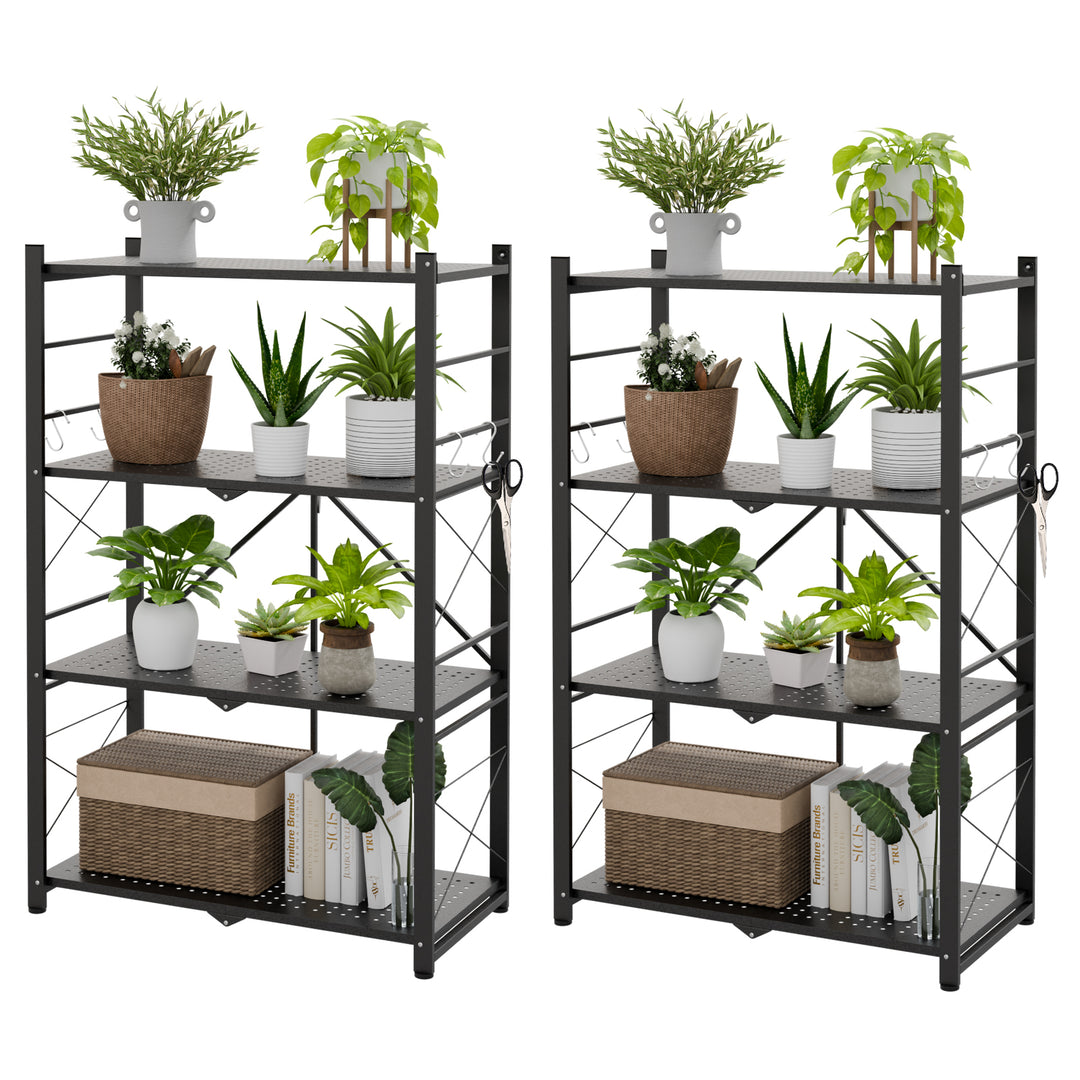 4 Tier Foldable Greenhouse Shelf, 1/2 Pack, Black