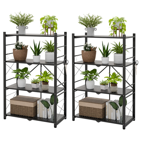 4 Tier Foldable Greenhouse Shelf, 1/2 Pack, Black