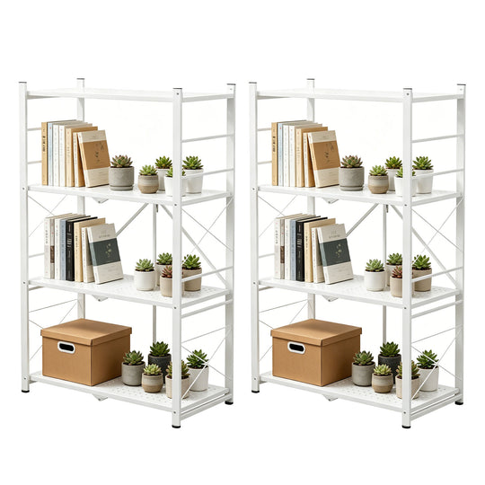 COOS BAY 4 Tier Foldable Greenhouse Shelf, Heavy Duty Metal Plant Stand, 1/2 Pack, Black