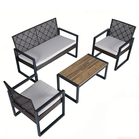 COOS BAY Haven Lounge 4 Piece Rattan Patio Furniture Set