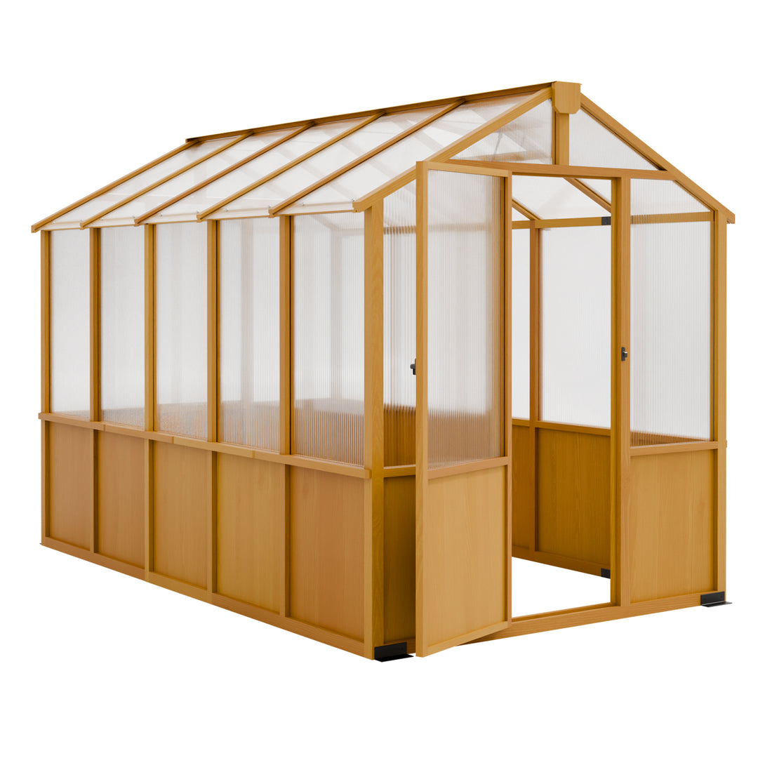 COOS BAY 6x8ft/6x10ft/6x12ft Cedar Wood Greenhouse with Roof Vents