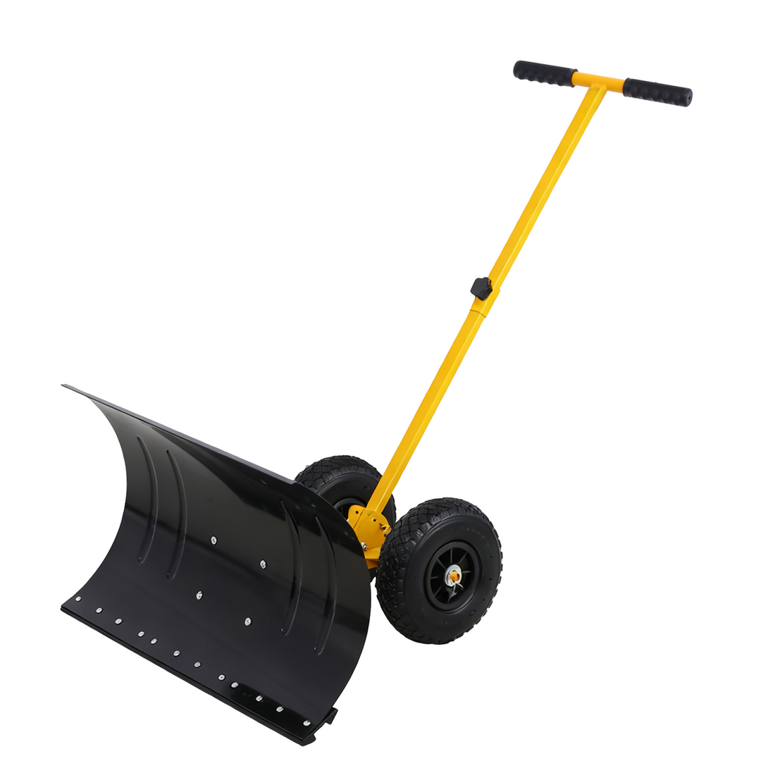 COOS BAY Wheeled Snow Shovel Single/Double Rod Snow Pusher with Adjustable Angle