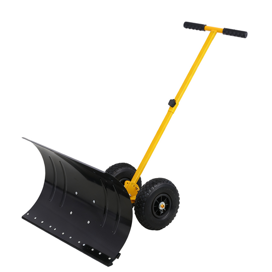 COOS BAY Wheeled Snow Shovel Single/Double Rod Snow Pusher with Adjustable Angle