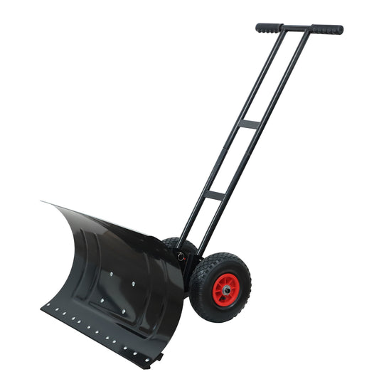 COOS BAY 29” Wheeled Snow Shovel Single/Double Rod Snow Pusher with Adjustable Angle