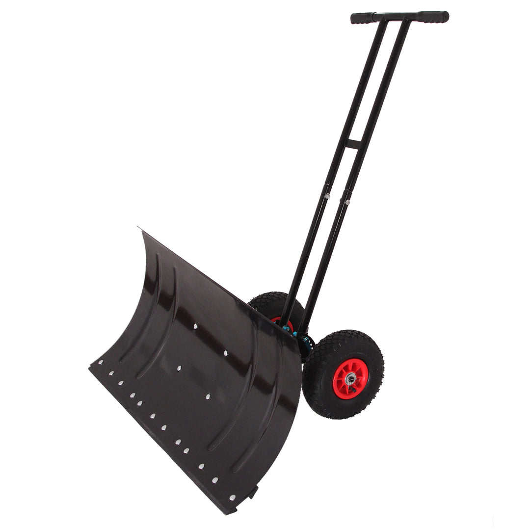 COOS BAY Wheeled Snow Shovel Single/Double Rod Snow Pusher with Adjustable Angle