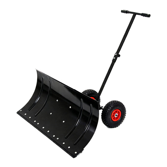 COOS BAY Wheeled Snow Shovel Single/Double Rod Snow Pusher with Adjustable Angle