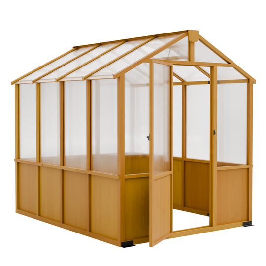 COOS BAY 6x8ft/6x10ft/6x12ft Cedar Wood Greenhouse with Roof Vents