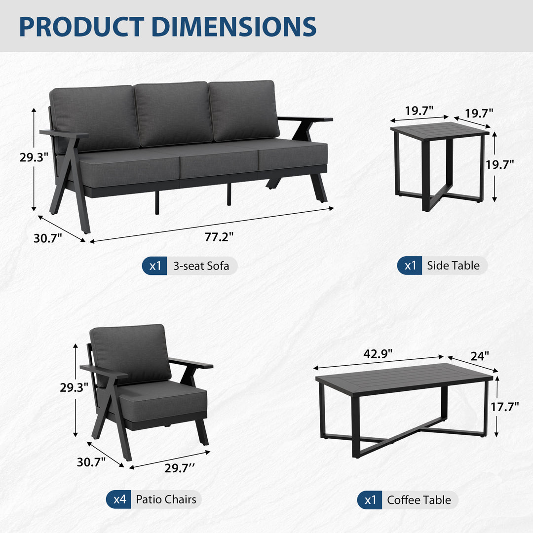 COOS BAY Iron Luxe Modern Outdoor 7 Piece Patio Furniture Set