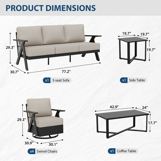 COOS BAY Iron Luxe Modern Outdoor 7 Piece Patio Furniture Set